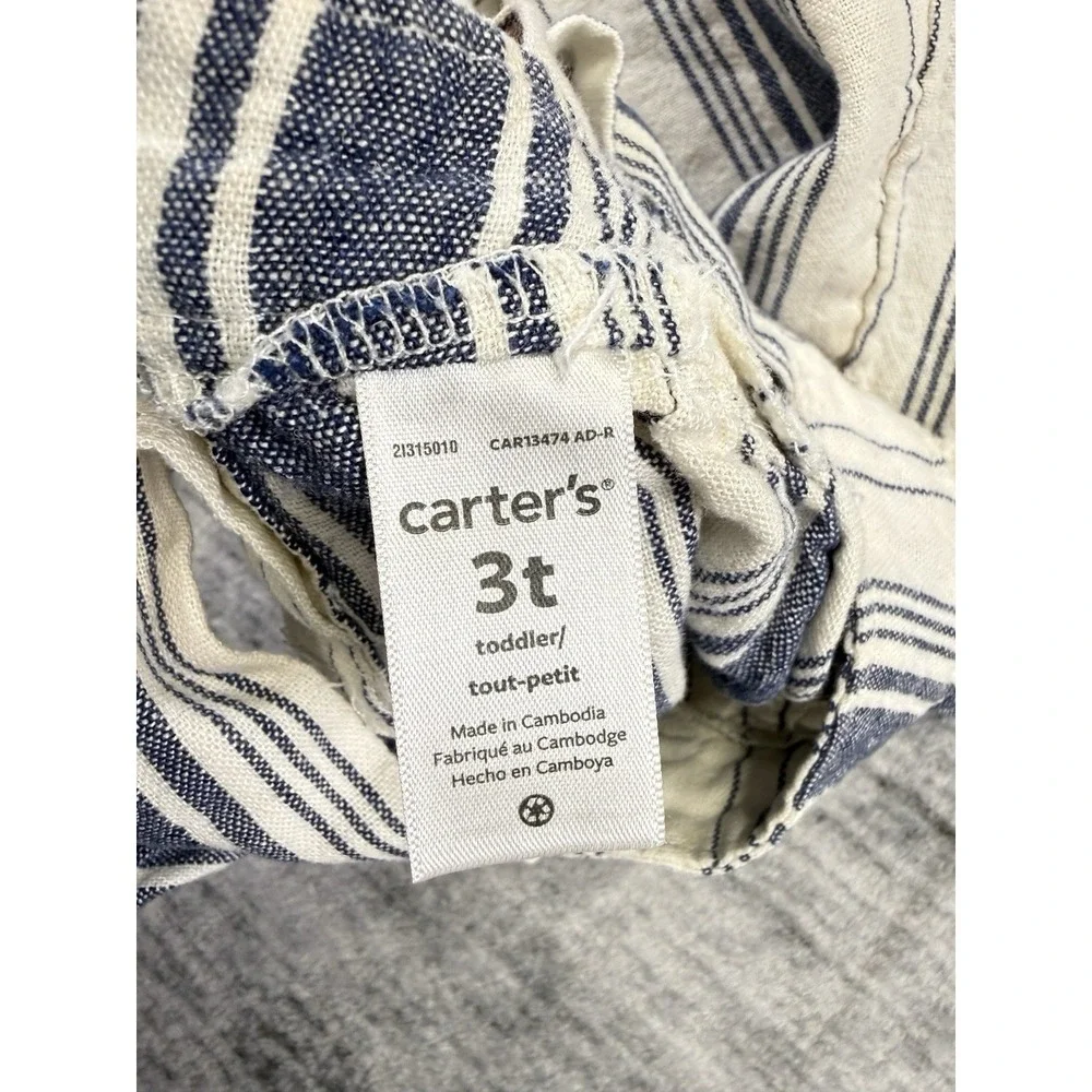 Carter's Linen Blend Tank Top Girls Size 3T Striped Nautical Beachy Boho